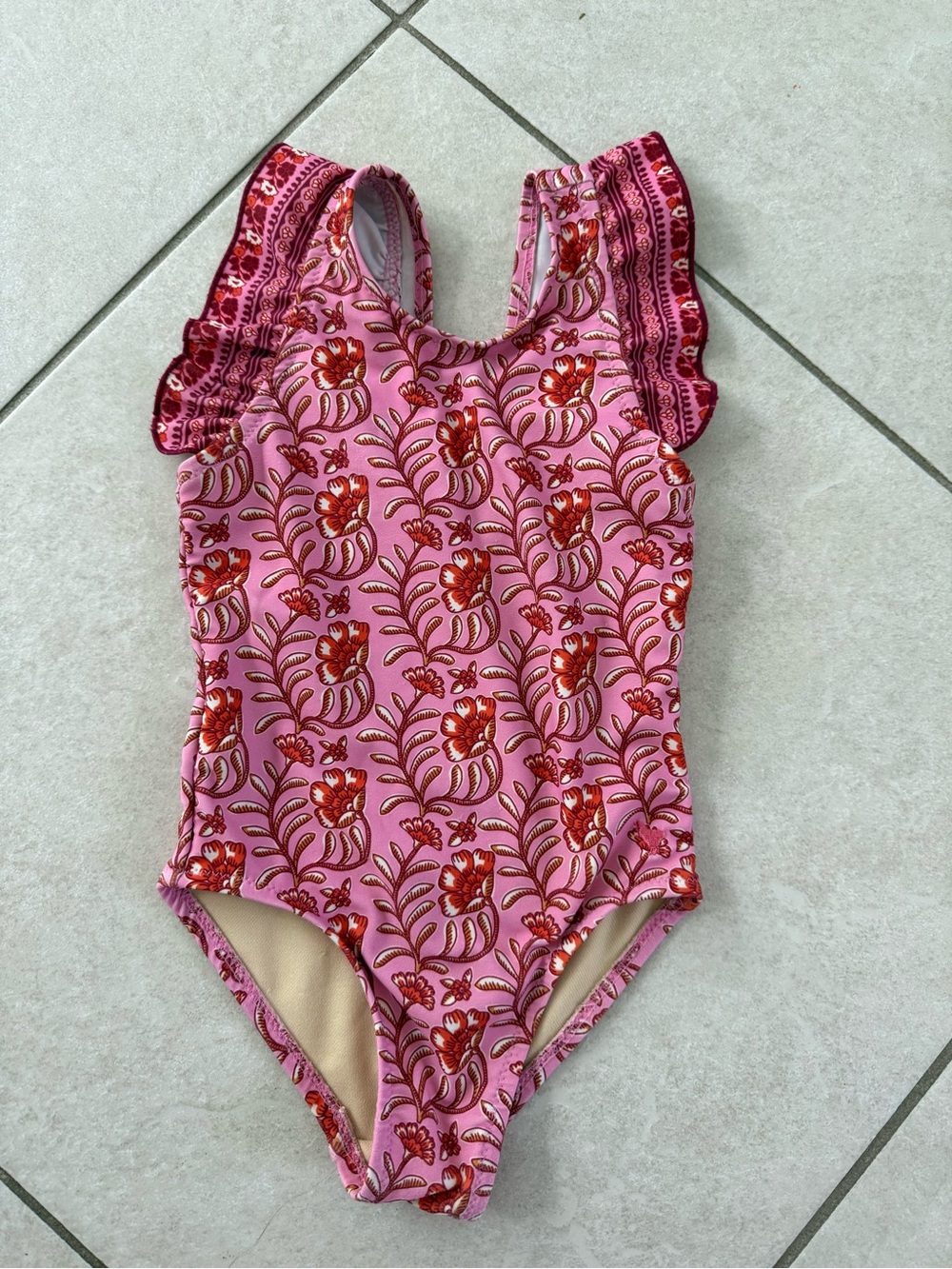 Pink Chicken Pink Floral One-Piece Swimsuit with Ruffle Straps